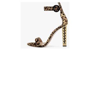 FSJ Loepard Women Gold Metal Chain Chunky High Heels Ankle Strap Sandals